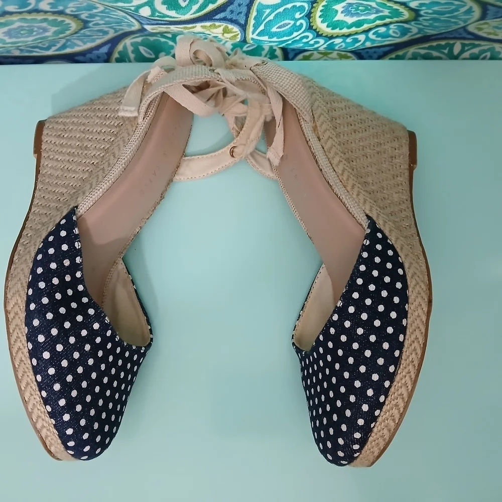 Kelly & Katie Blue and Cream Espadrille Wedges